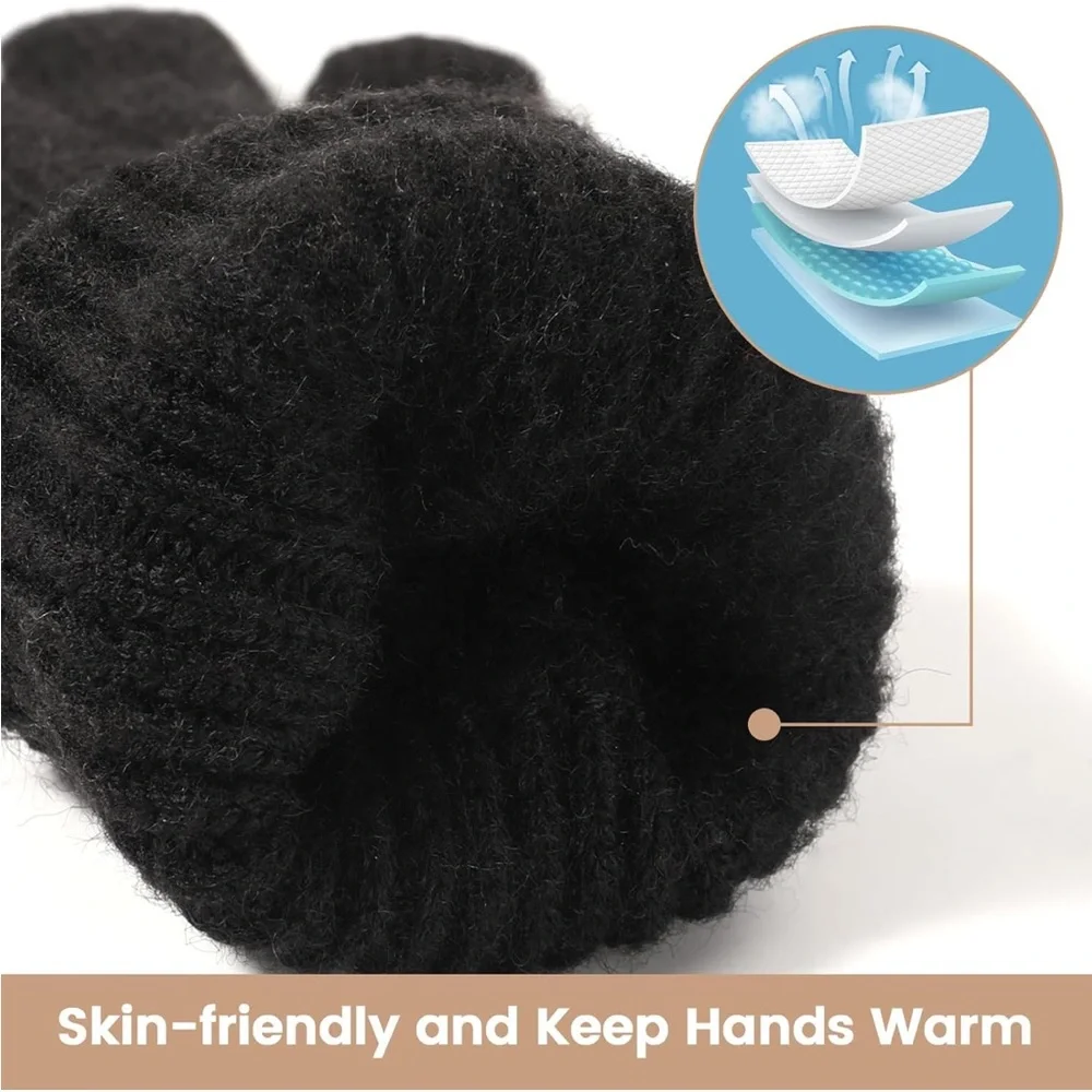Black fleece lined knit touch screen gloves_4